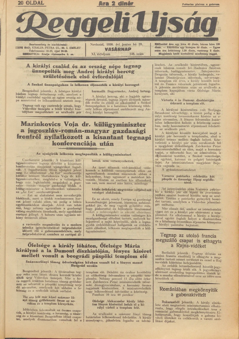 Reggeli Újság, 11. évf. 1930. június 29. 149. sz.