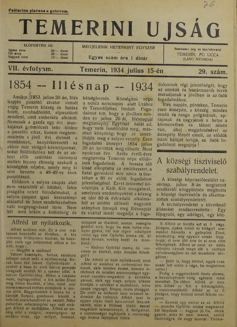 Temerini Újság 1928-1944, 7. évf. 1934. július 15. 29. sz.