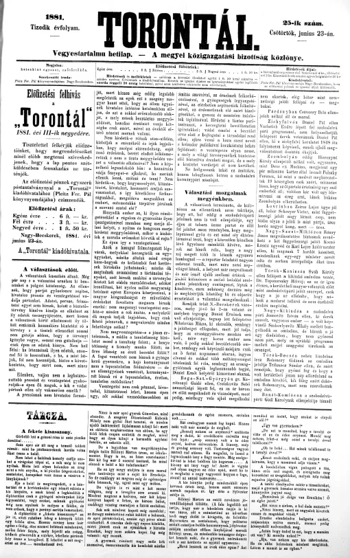 Torontál, 10. évf. 1881. június 23. 25. sz.