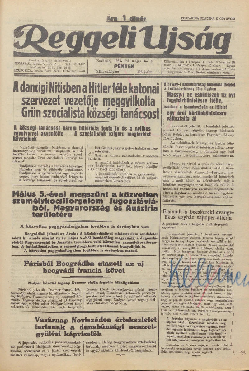 Reggeli Újság, 13. évf. 1932. május 6. 106. sz.