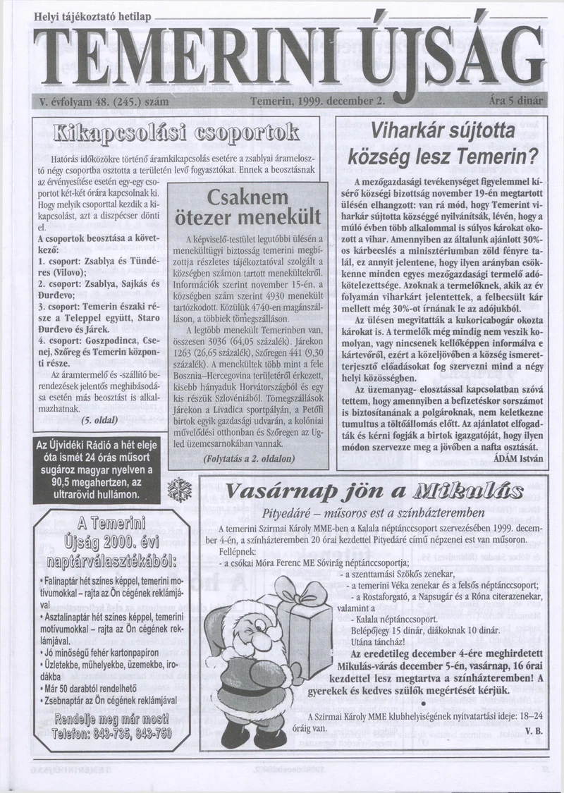 Temerini Újság, 5. évf. 1999. december 2. 48. sz.