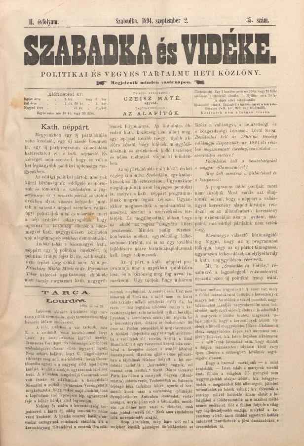 Szabadka és vidéke II, 2. évf. 1894. szeptember 2. 35. sz.