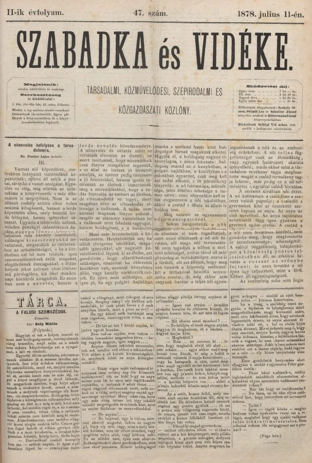 Szabadka és vidéke, 2. évf. 1878. július 11. 47. sz.