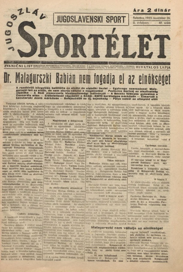 Jugoszláv sportélet, 2. évf. 1923. november 26. 48. sz.
