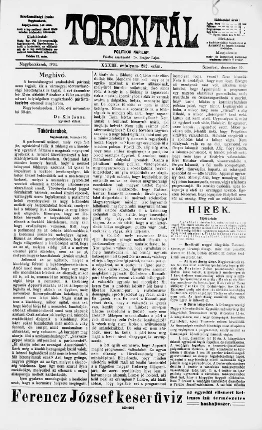 Torontál, 33. évf. 1904. december 10. 282. sz.