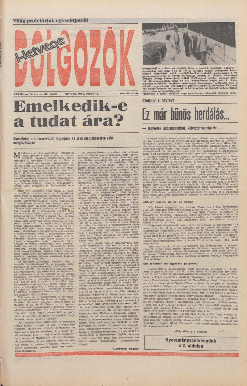 Dolgozók, 40. évf. 1986. július 10. 27. sz.