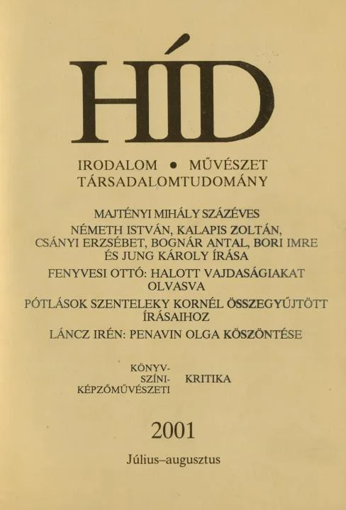 Híd, 65. évf. 2001. július – augusztus. 7–8. sz. 761–892. oldal