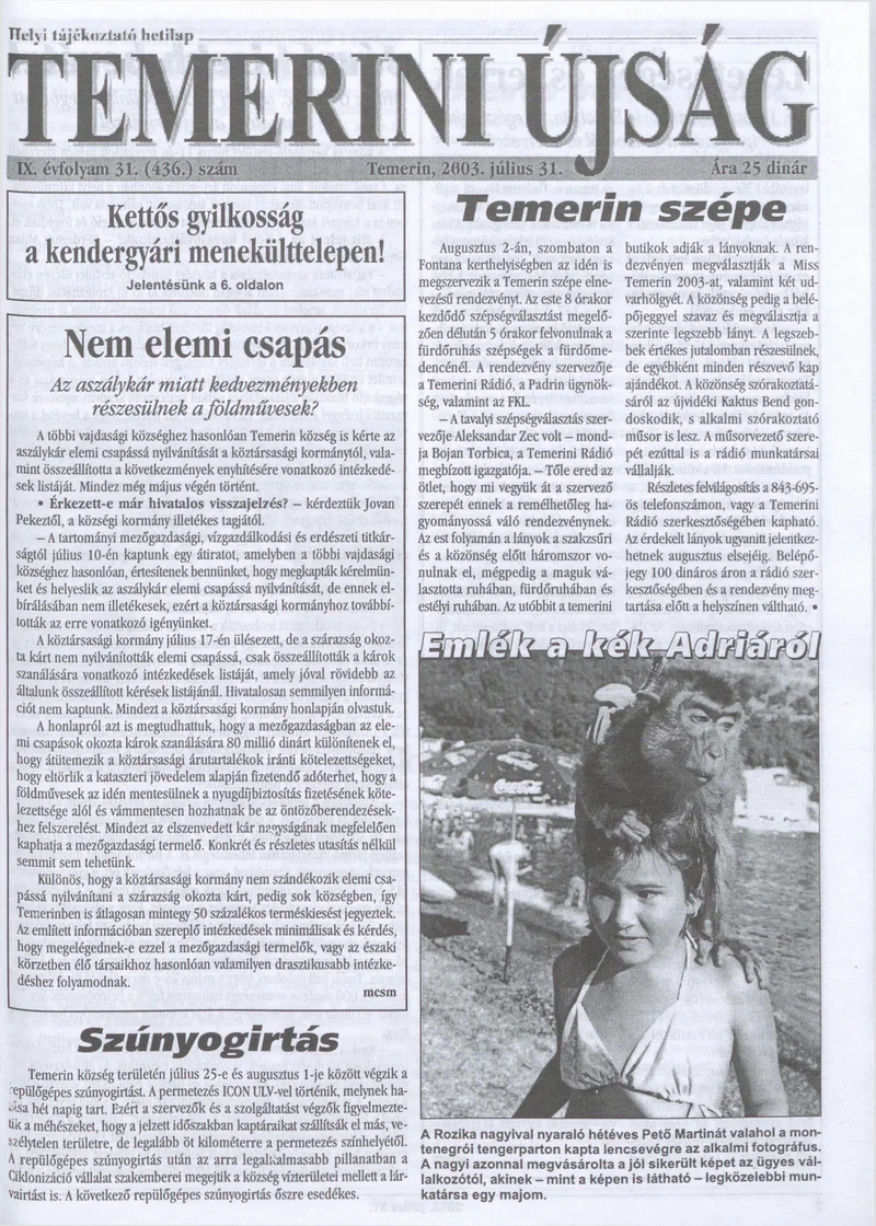 Temerini Újság, 9. évf. 2003. július 31. 31. sz.