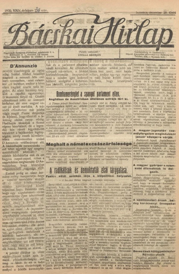 Bácskai Hirlap, 24. évf. 1920. december 28. 230. sz.