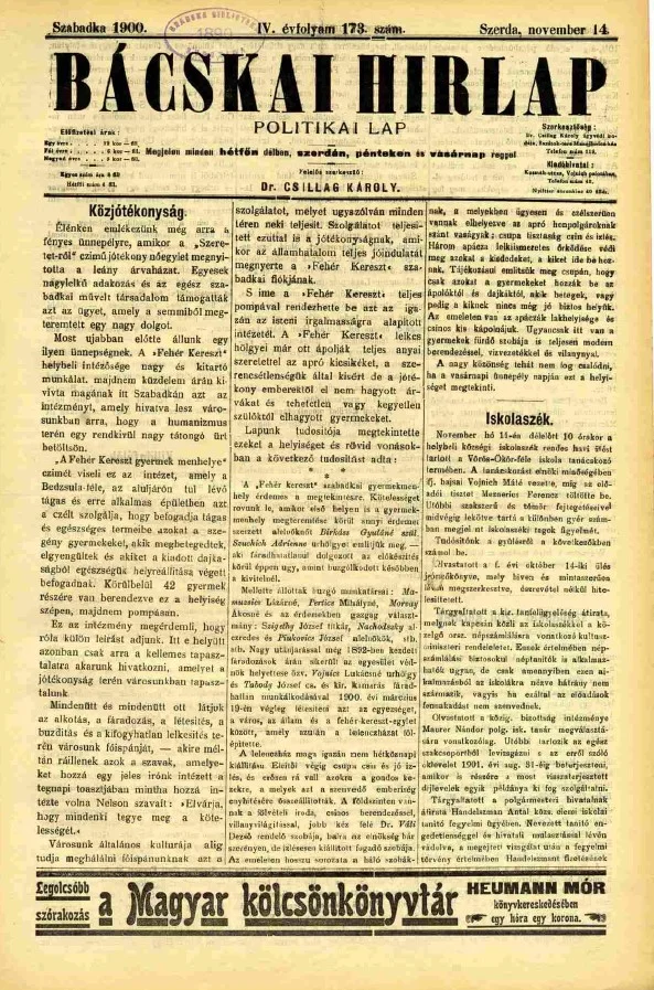 Bácskai Hirlap, 4. évf. 1900. november 14. 173. sz.