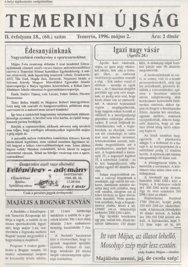 Temerini Újság, 2. évf. 1996. május 2. 18. sz.