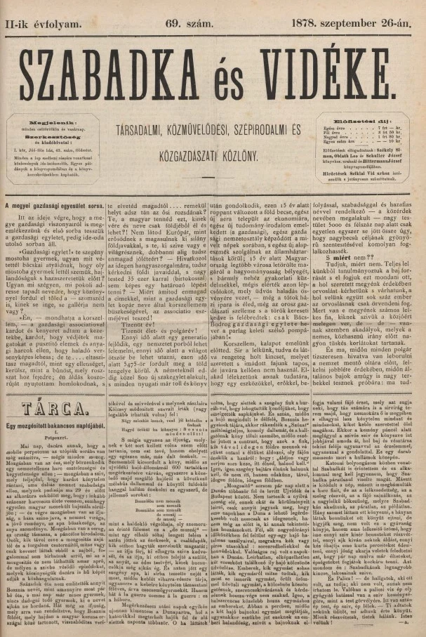 Szabadka és vidéke, 2. évf. 1878. szeptember 26. 69. sz.