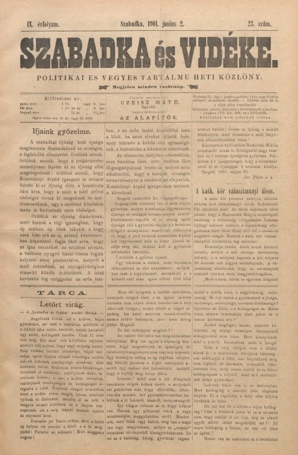 Szabadka és vidéke II, 9. évf. 1901. június 2. 23. sz.