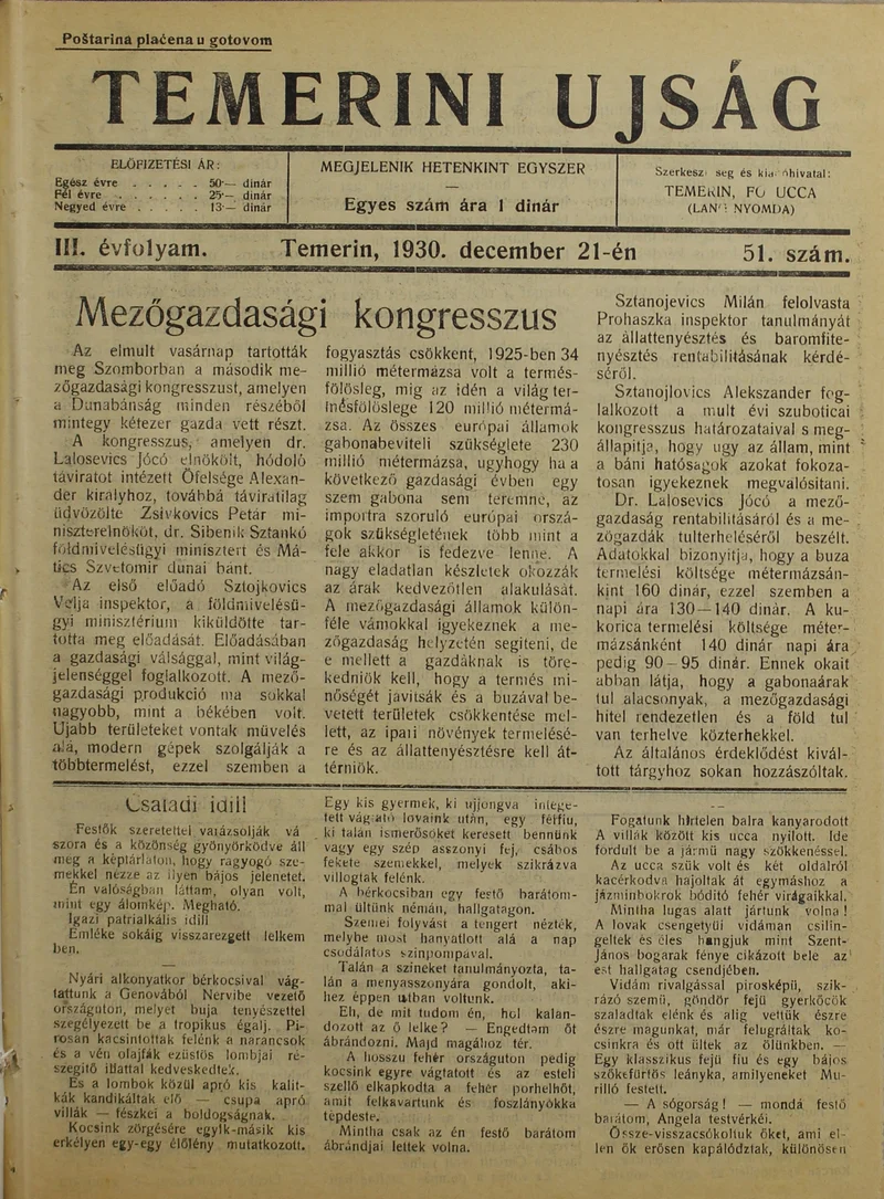 Temerini Újság 1928-1944, 3. évf. 1930. december 21. 51. sz.