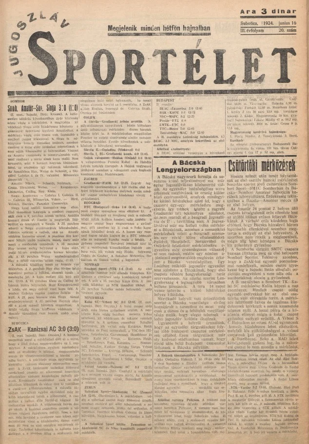Jugoszláv sportélet, 3. évf. 1924. június 16. 20. sz.