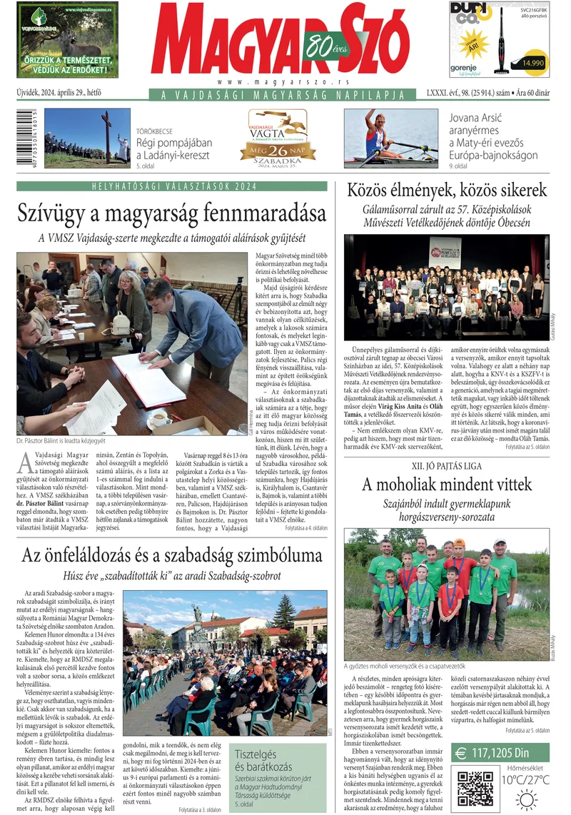 Magyar Szó, 81. évf. 2024. április 29. 98. sz. 1–16. oldal