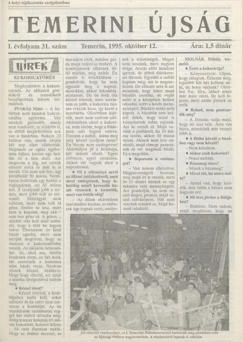 Temerini Újság, 1. évf. 1995. október 12. 31. sz.