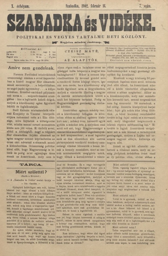 Szabadka és vidéke II, 10. évf. 1902. február 16. 7. sz.