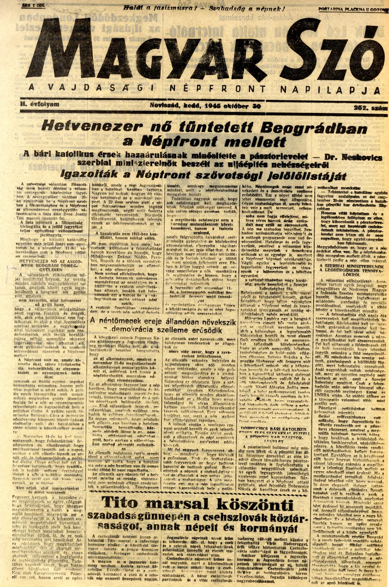 Magyar Szó, 2. évf. 1945. október 30. 252. sz. 1–4. oldal