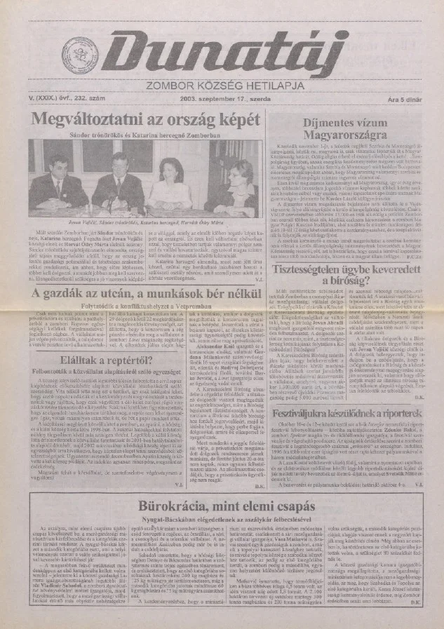 Dunatáj, 5. évf. 2003. szeptember 17. 232. sz.