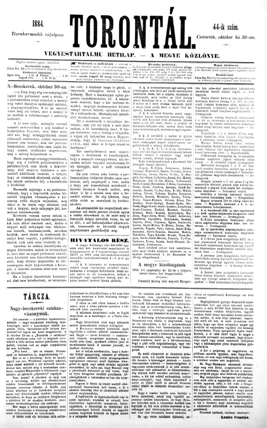 Torontál, 13. évf. 1884. október 30. 44. sz.
