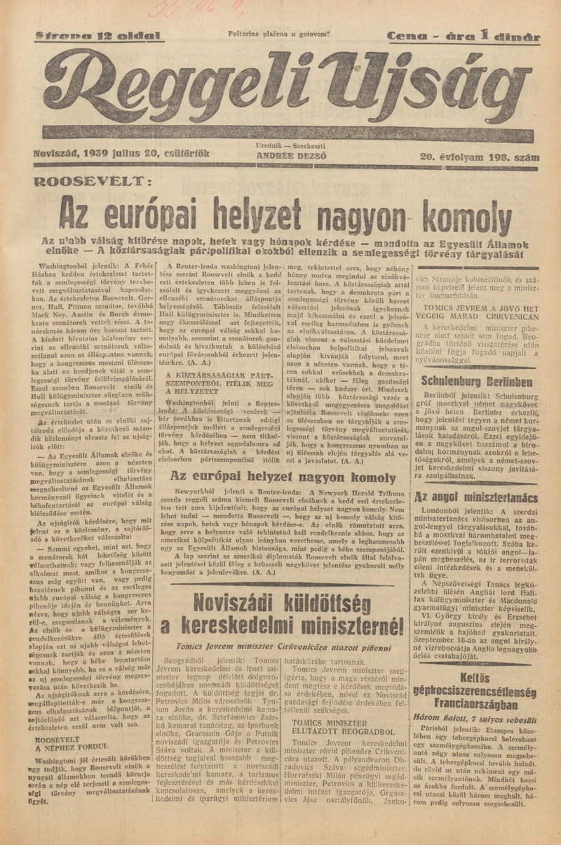 Reggeli Újság, 20. évf. 1939. július 20. 198. sz.