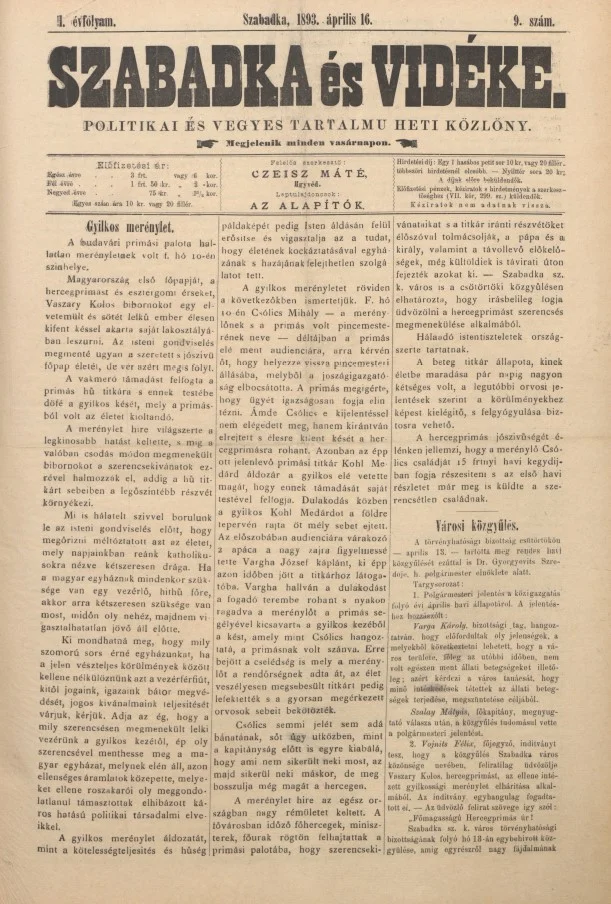 Szabadka és vidéke II, 1. évf. 1893. április 16. 9. sz.