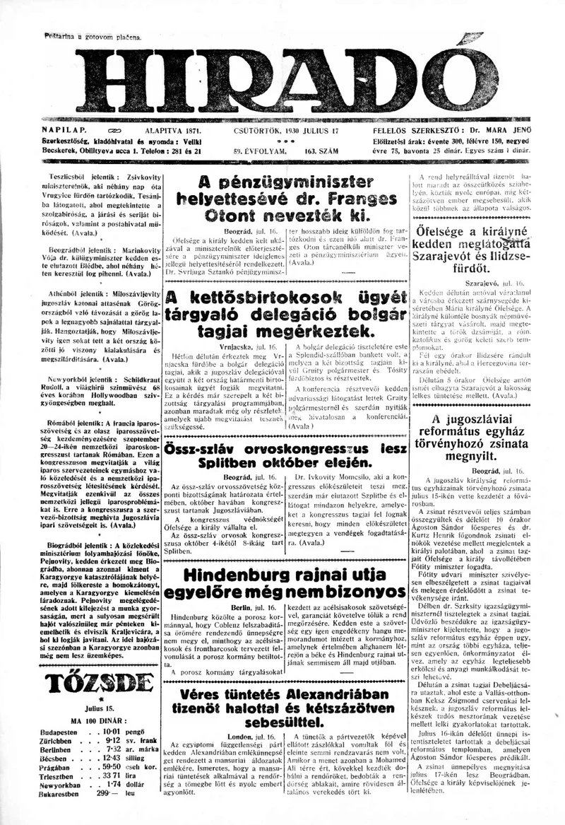 Híradó, 59. évf. 1930. július 17. 163. sz.