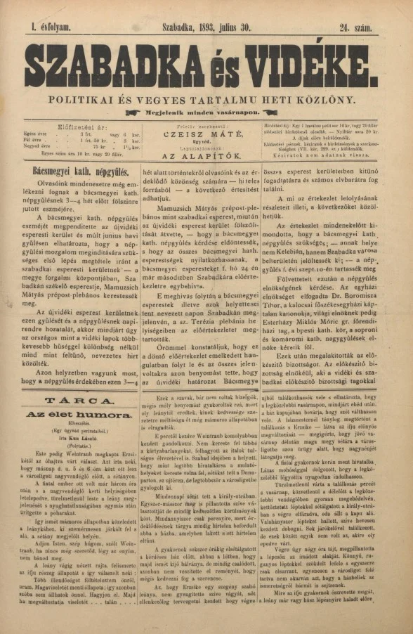 Szabadka és vidéke II, 1. évf. 1893. július 30. 24. sz.