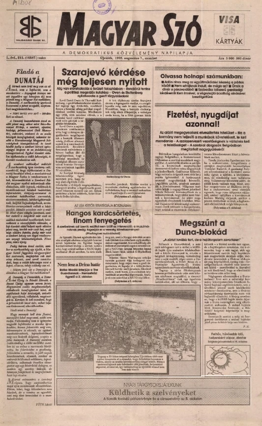 Magyar Szó, 50. évf. 1993. augusztus 7. 212. sz. 1–16. oldal