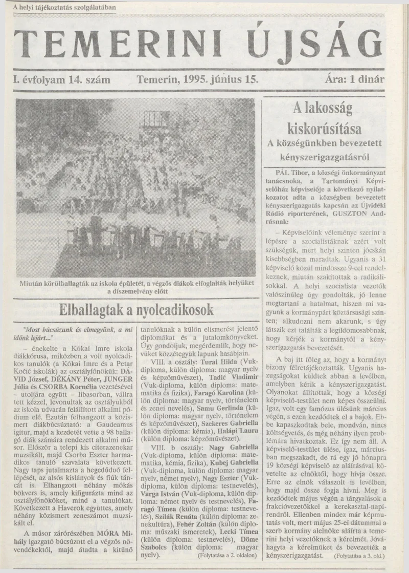 Temerini Újság, 1. évf. 1995. június 15. 14. sz.