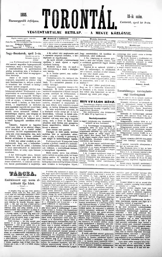 Torontál, 14. évf. 1885. április 9. 15. sz.