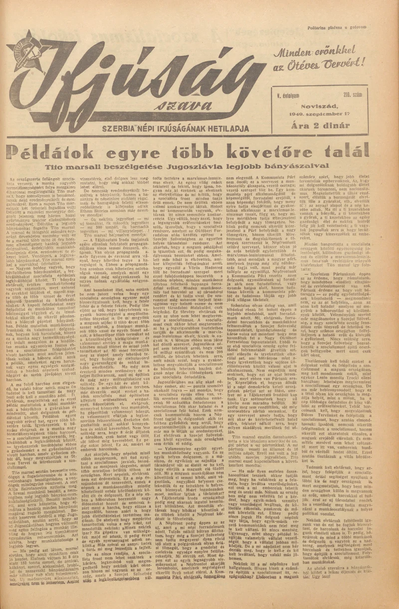 Ifjúság Szava, 5. évf. 1949. szeptember 17. 210. sz.