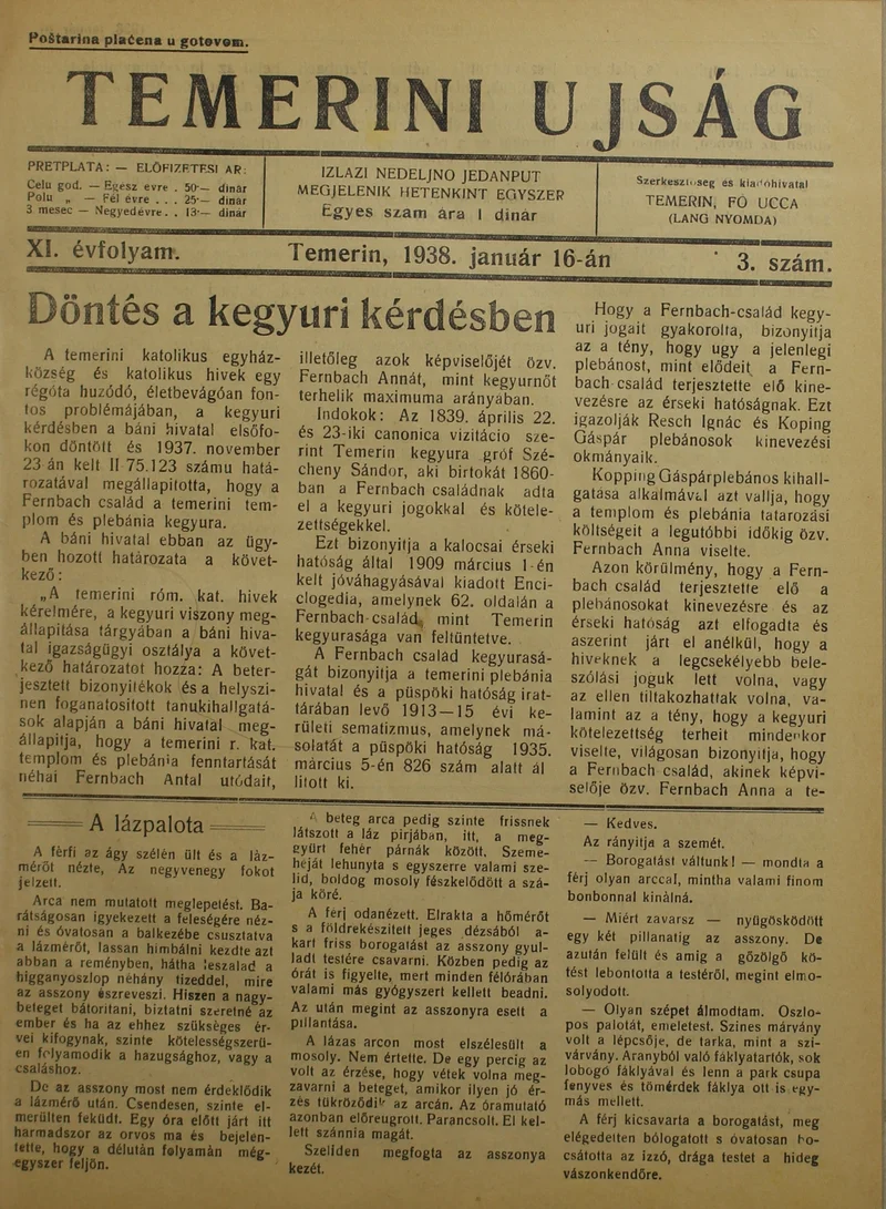 Temerini Újság 1928-1944, 11. évf. 1938. január 16. 3. sz.