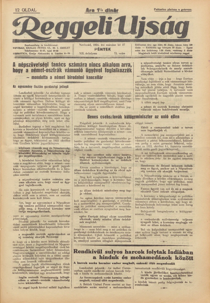 Reggeli Újság, 12. évf. 1931. március 27. 72. sz.