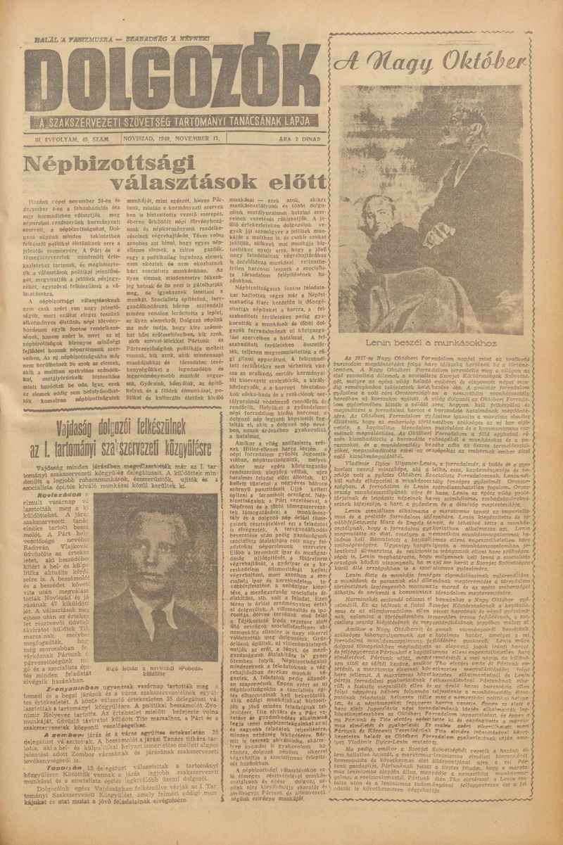 Dolgozók, 3. évf. 1949. november 11. 45. sz.