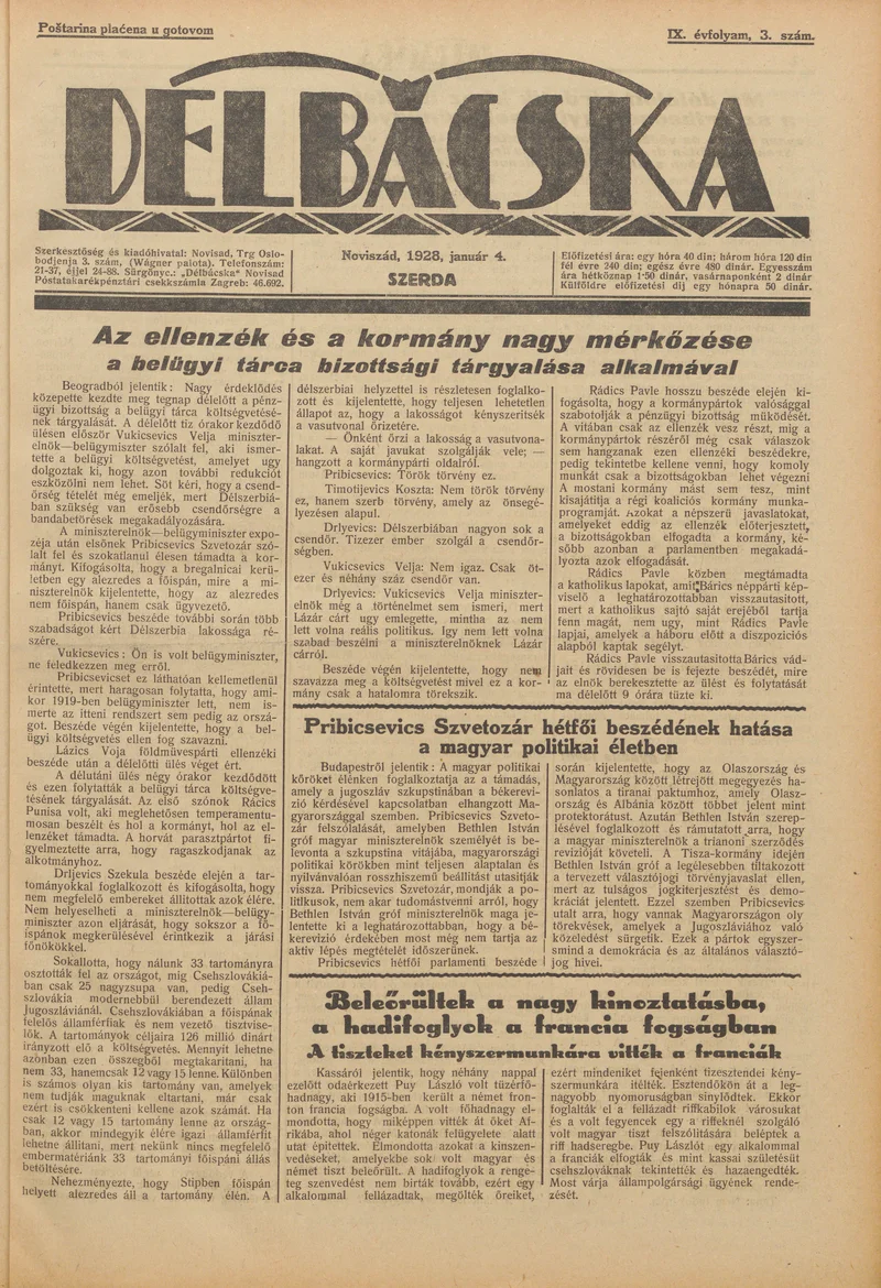 Délbácska, 9. évf. 1928. január 4. 3. sz.