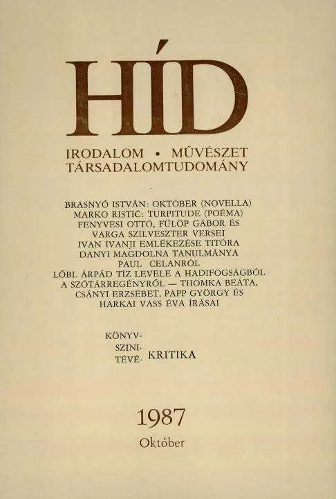 Híd, 51. évf. 1987. október. 10. sz. 1225–1352. oldal