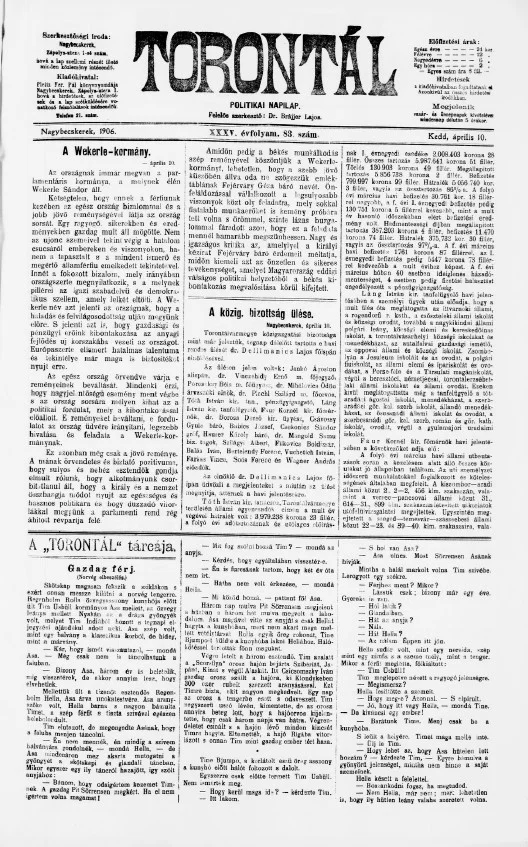 Torontál, 35. évf. 1906. április 10. 83. sz.