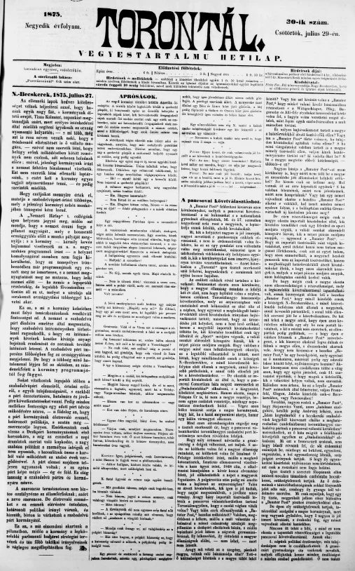 Torontál, 4. évf. 1875. július 29. 30. sz.