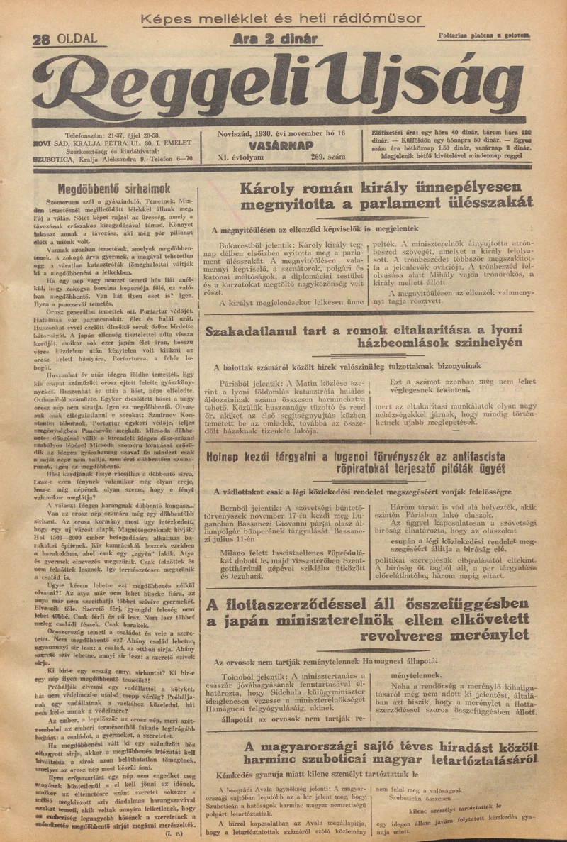 Reggeli Újság, 11. évf. 1930. november 16. 269. sz.