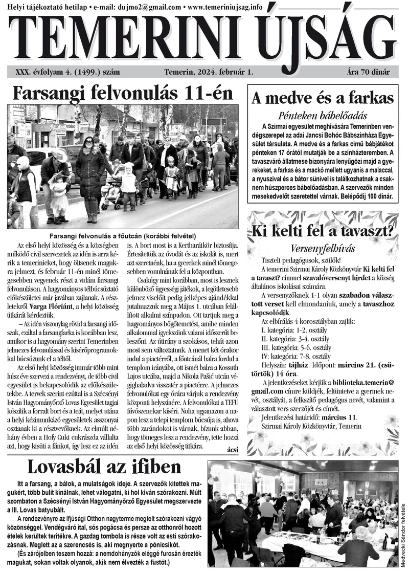 Temerini Újság, 30. évf. 2024. február 1. 4. sz.