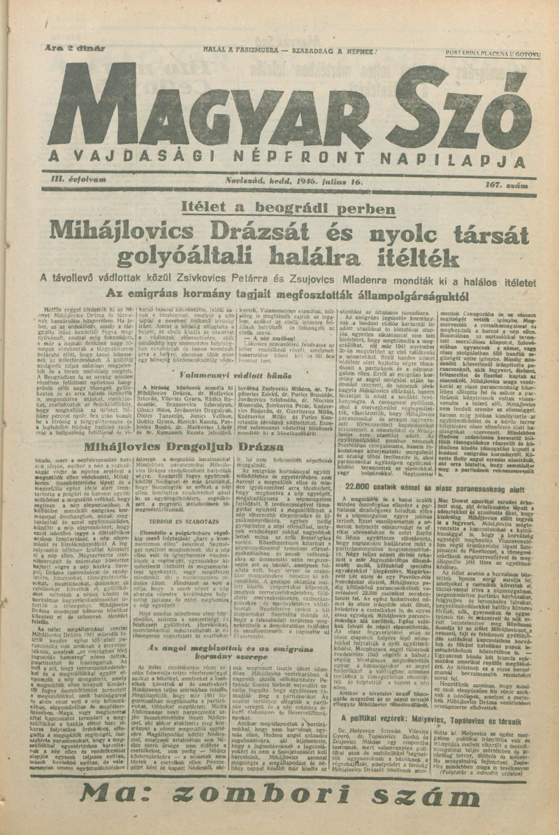 Magyar Szó, 3. évf. 1946. július 16. 167. sz. 1–8. oldal