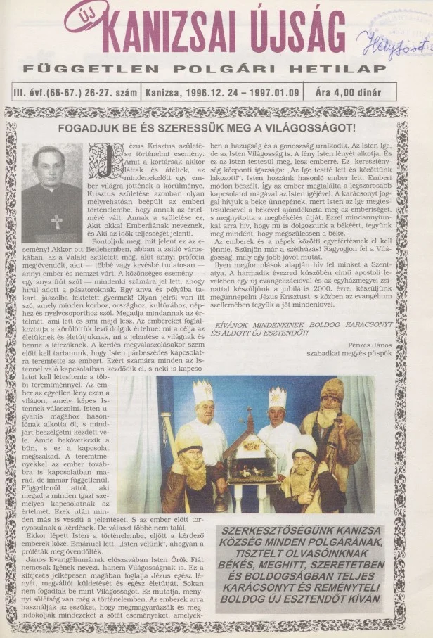 Új Kanizsai Újság, 3. évf. 1996. december 24. 26–27. sz.