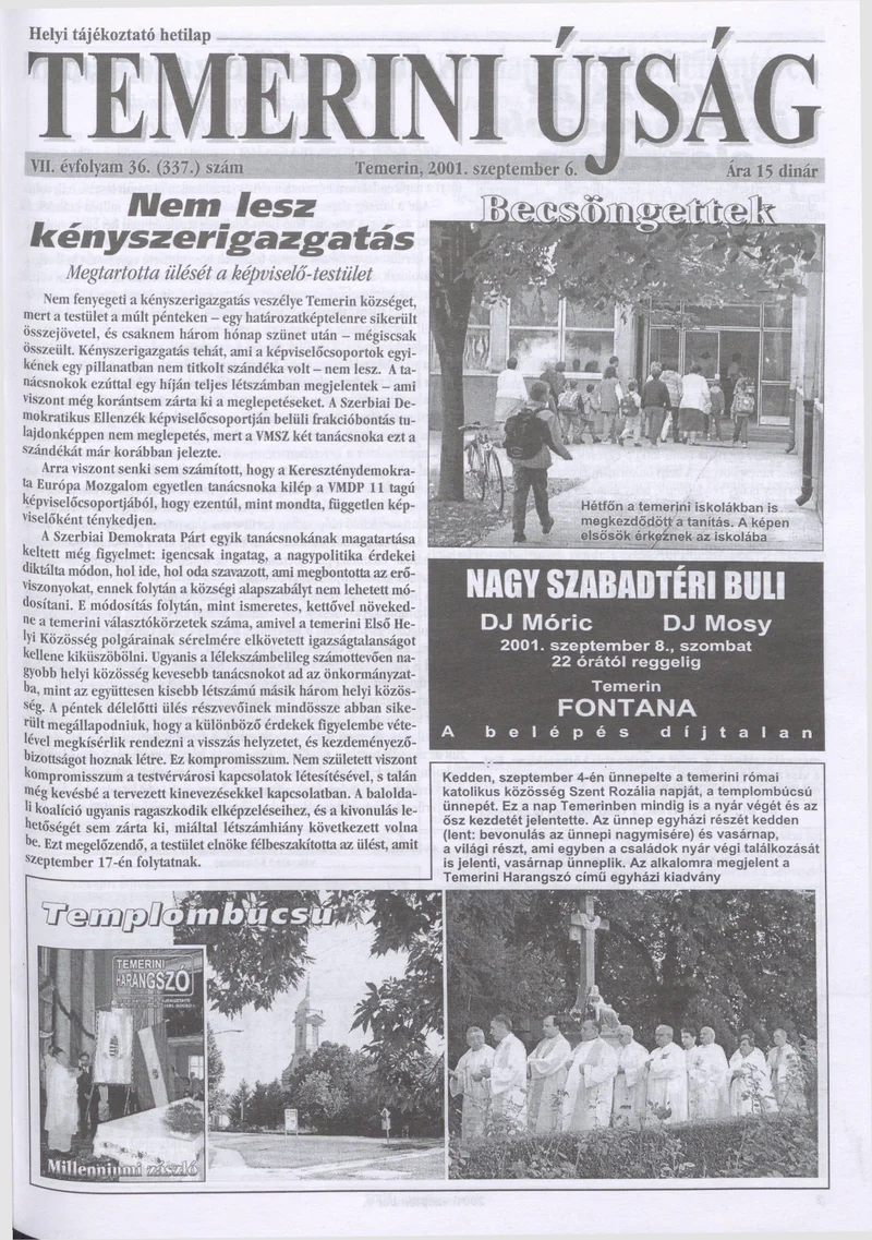 Temerini Újság, 7. évf. 2001. szeptember 6. 36. sz.