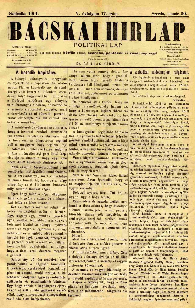 Bácskai Hirlap, 5. évf. 1901. január 30. 17. sz.