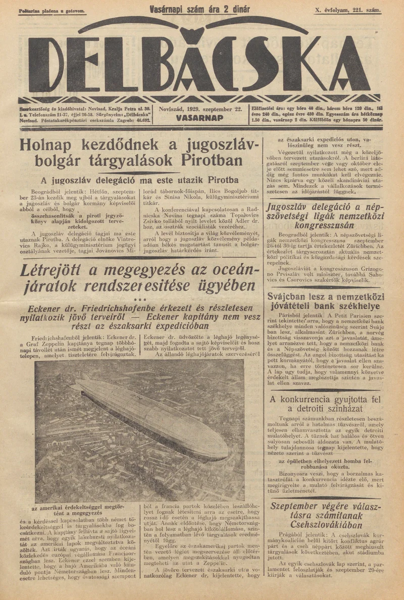 Délbácska, 10. évf. 1929. szeptember 22. 221. sz.