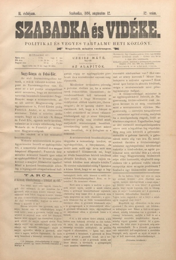 Szabadka és vidéke II, 2. évf. 1894. augusztus 12. 32. sz.