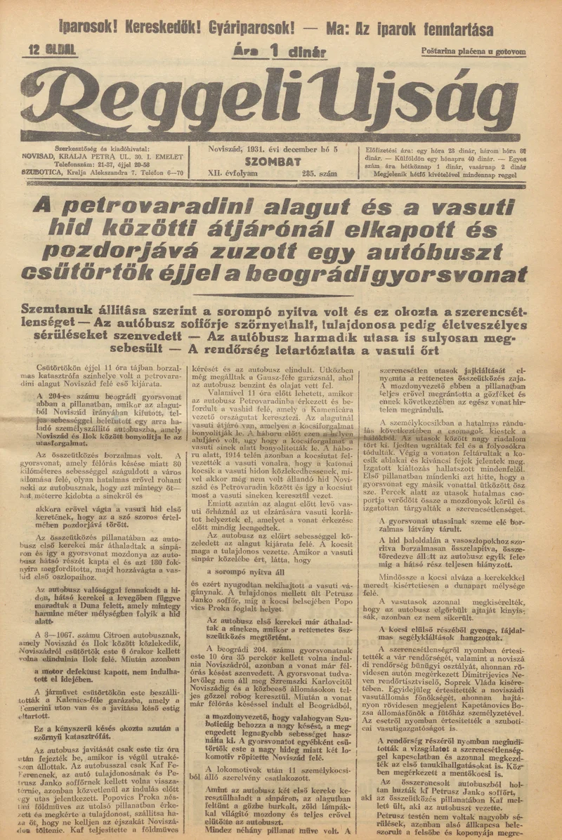 Reggeli Újság, 12. évf. 1931. december 5. 285. sz.