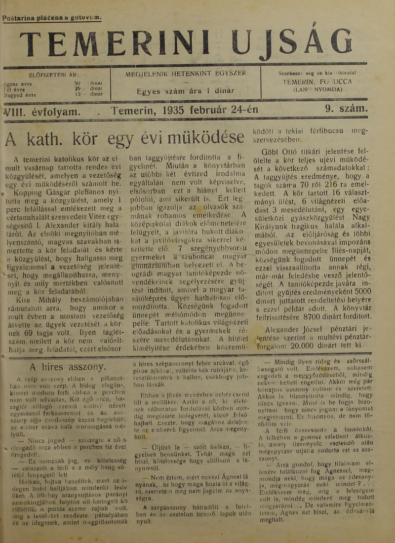 Temerini Újság 1928-1944, 8. évf. 1935. február 24. 9. sz.
